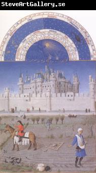 LIMBOURG brothers The medieval Louvre is in the background of the October calendar page (mk05)